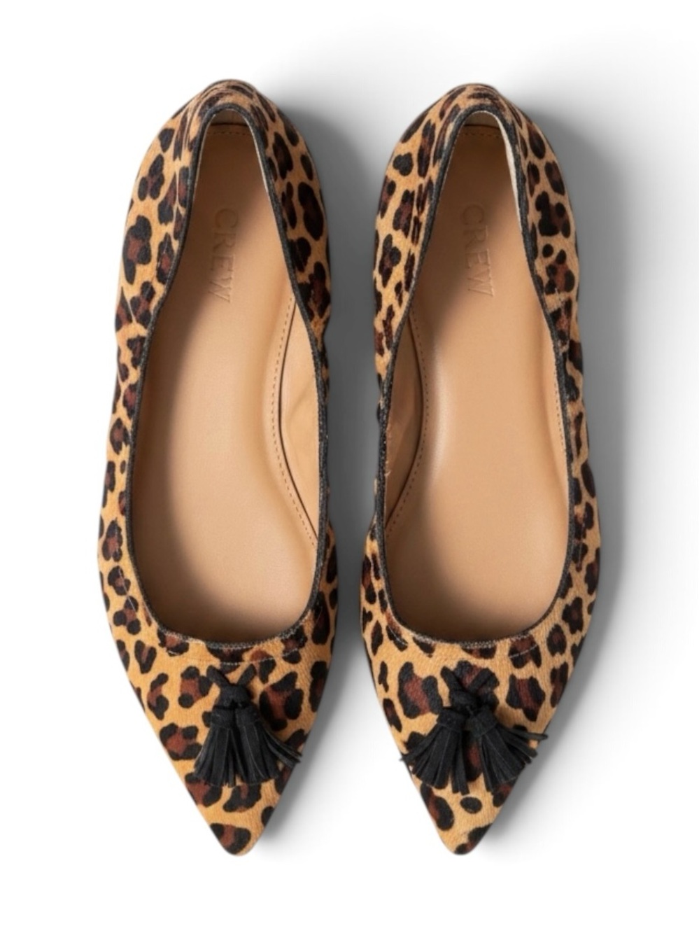 J. Crew Leopard Calf Hair Pointed Toe Tassel Flats Brown Black Size 10